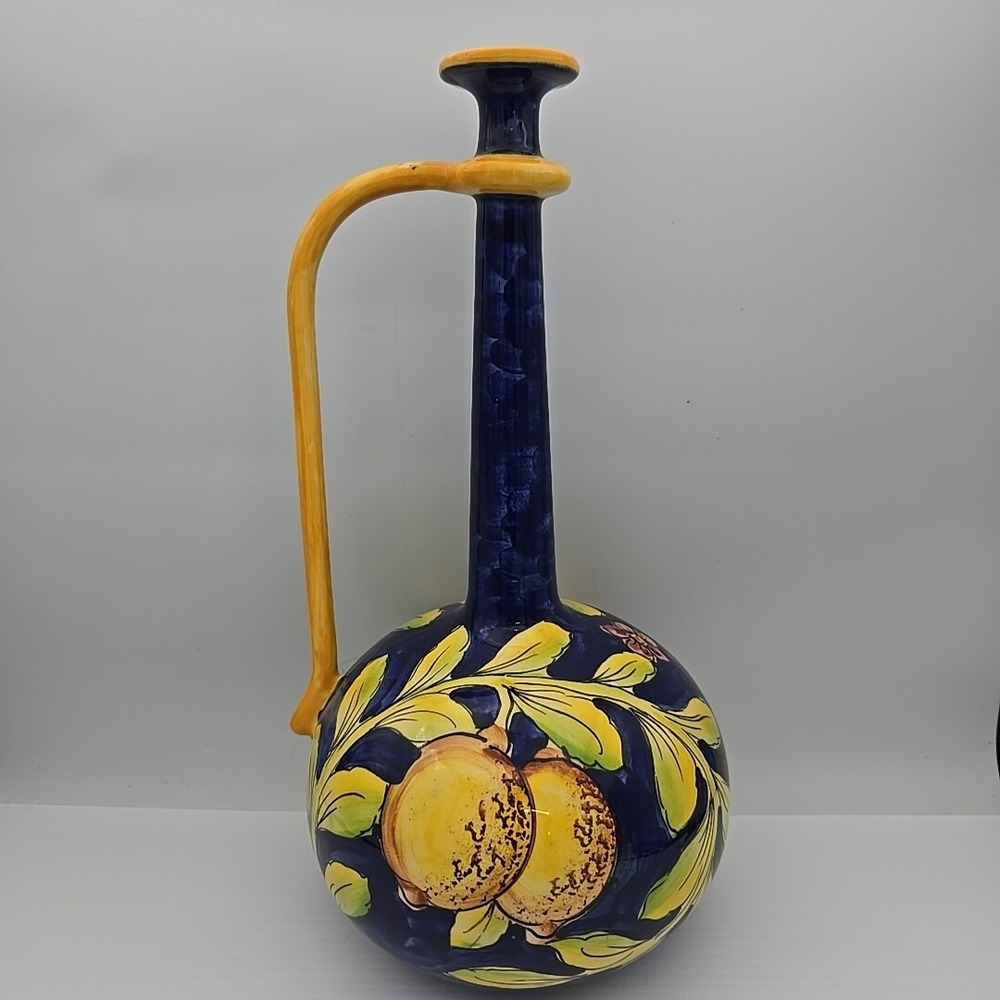 YAPACUNCHI CERAMICA VASE Kobalt Blue‎ And Yellow W/ Lemmon Design 13"